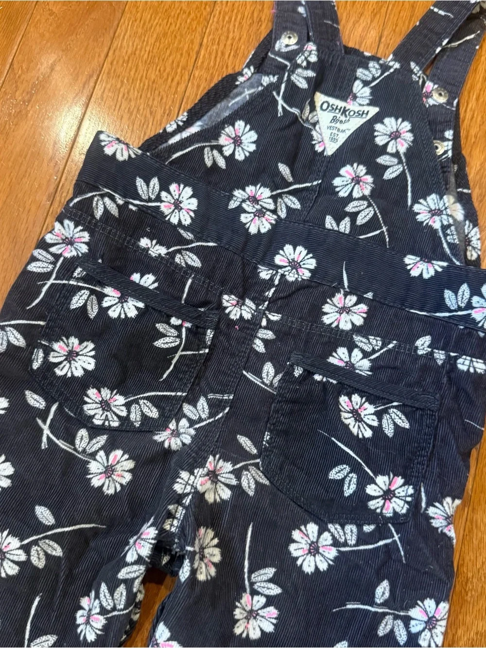 OshKosh B'Gosh Girls 18 Mo Baby Toddlers Daisy Floral Corduroy Overalls Vestbak
